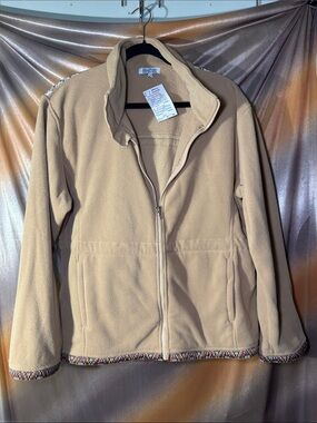 Bradford Exchange Beige‎ Teddy Fleece Zip Jacket wolf native style Trim B18
